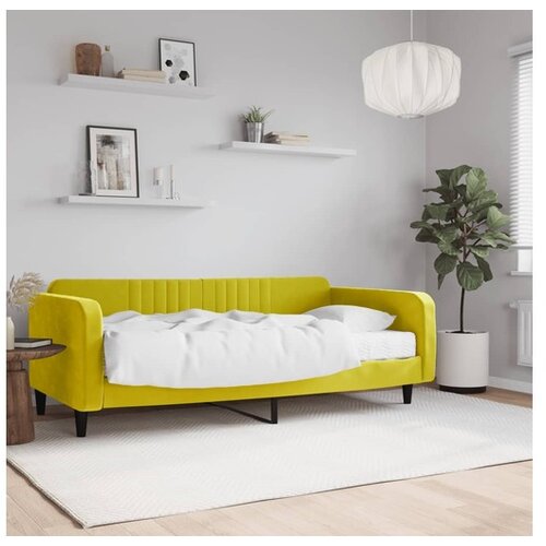 VidaXL Dnevna postelja z vzmetnico rumena 100x200 cm žamet Slike