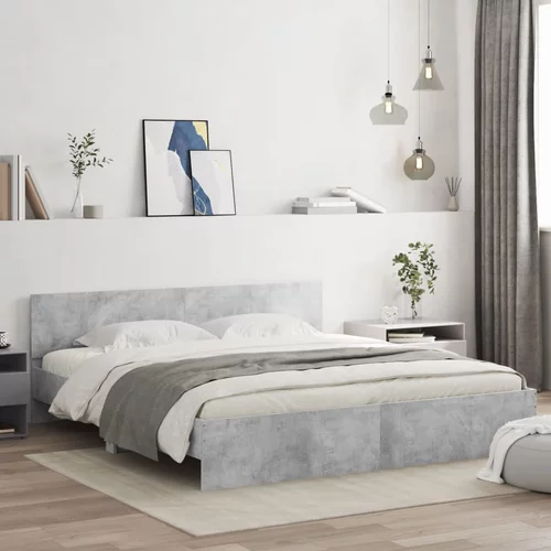 vidaXL Okvir kreveta s uzglavljem boja betona 160x200 cm