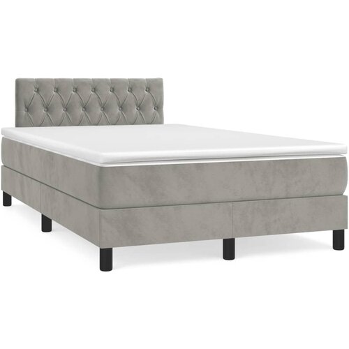 vidaXL Box spring postelja z vzmetnico LED sv. siva 120x190 cm žamet Cene