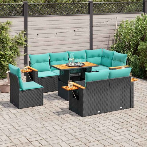  9-dijelni set vrtnih sofa s jastucima crni od poliratana bagrem Cijene