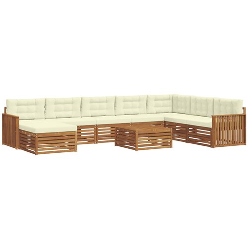  Set vanjskih sofa 9 kom. Prirodna i krem Čvrsto drvo akacije Slike