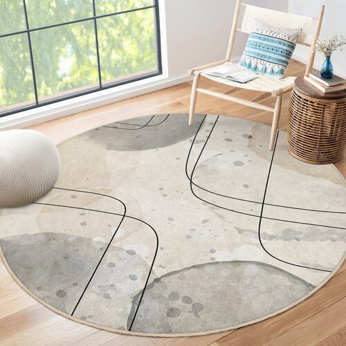 Mila Home Bež perivi okrugao tepih &amp;oslash; 100 cm Simple Lines &amp;ndash; Slike