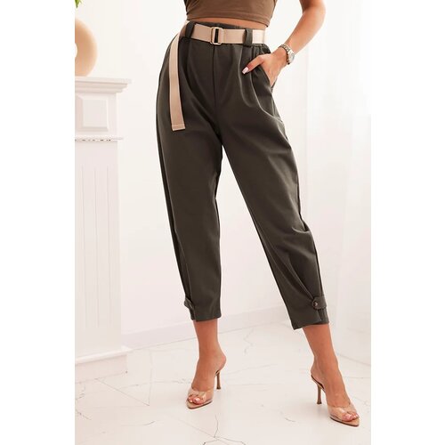 Kesi Włoski Summer Punto pants with a fastening at the ankles dark khaki Slike