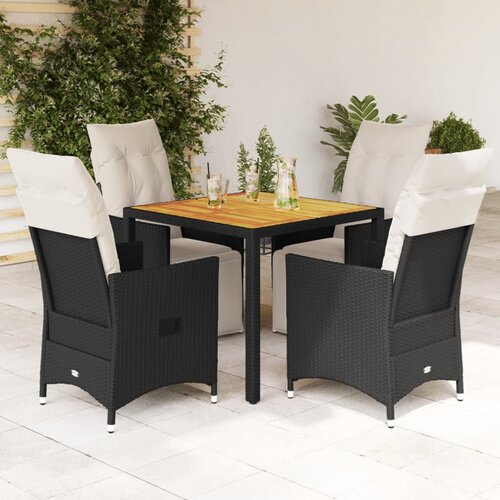  5-dijelni vrtni blagovaonski set s jastucima od poliratana crni Crna 90 x 90 x 75 cm Cene