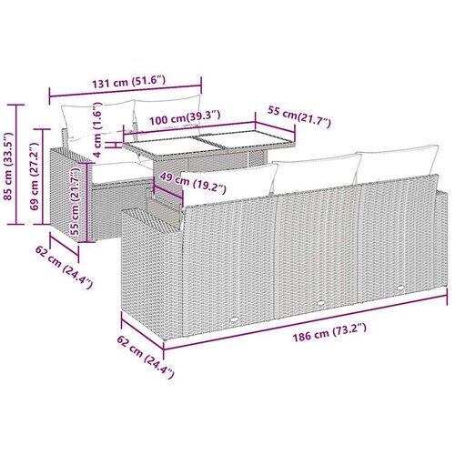 VidaXL 6-dijelni set vrtnih sofa s jastucima crni od poliratana Slike