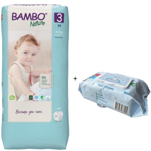 Bambo pelene nature eco-friendly 3 a52 + love&care vlažne maramice, 100 komada Slike
