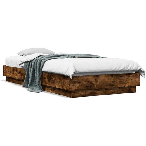  Okvir za krevet s LED svjetlima dimljena boja hrasta 90x200 cm Slike