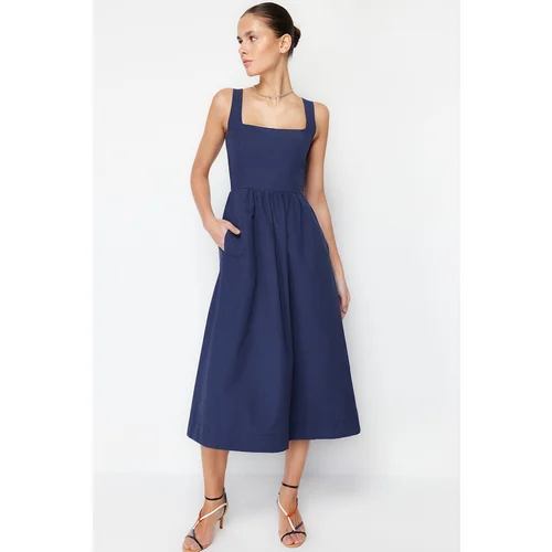 Trendyol Indigo Waist Midi Corset Woven Dress with Sewing Detail