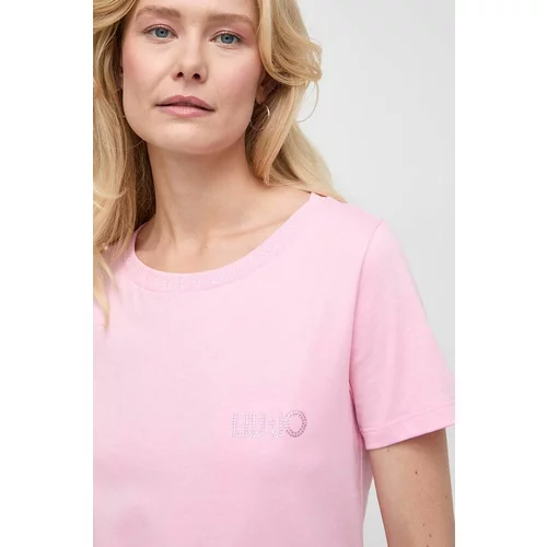 Liu Jo Bombažna kratka majica ženski, roza barva
