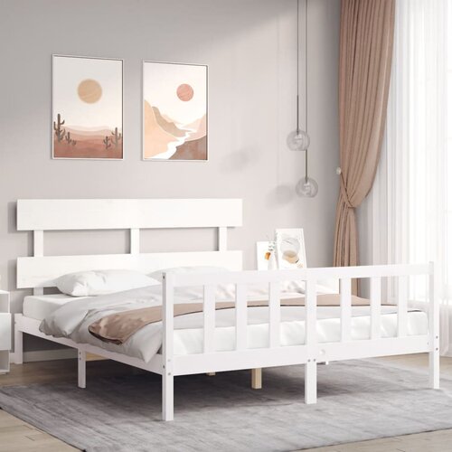 VidaXL Okvir za krevet s uzglavljem sivi 160 x 200 cm od masivnog drva Slike