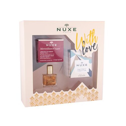 Nuxe Merveillance Expert Lift And Firm darilni set nočna krema za obraz 50 ml + suho olje Huile Prodigieuse Or Multi Purpose Dry Oil 10 ml + di&amp;scaron;eča svečka 70 g za ženske Slike