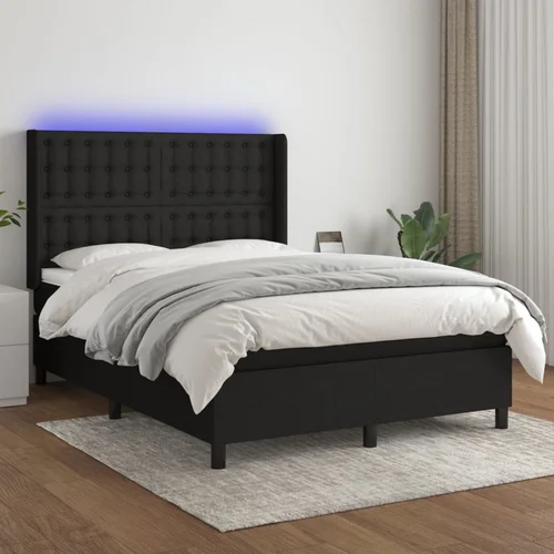 The Living Store Box spring postelja z vzmetnico LED črna 140x200 cm blago - Box Spring Postelja, (21518088)