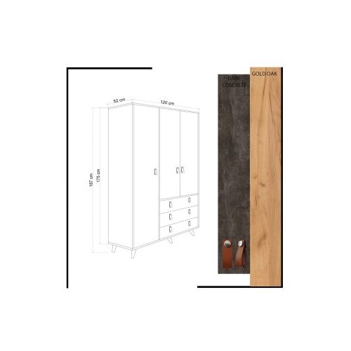 Woody Fashion Ormar Debeli 120x187x52cm Hrast-Tamno siva Cijene
