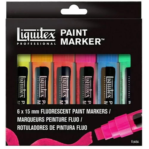 LIQUITEX Professional Set markera Paint Marker Fluo (6 Kom., 15 mm, Pravokutni vrh)