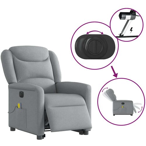 vidaXL Električni masažni naslonjač na podizanje tkanina svjetlosivi Cijene
