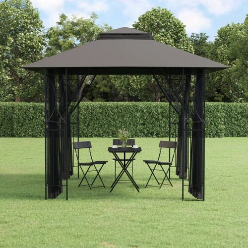 vidaXL Paviljon s stranskimi stenami antracit 300x300x270 cm jeklo Cene