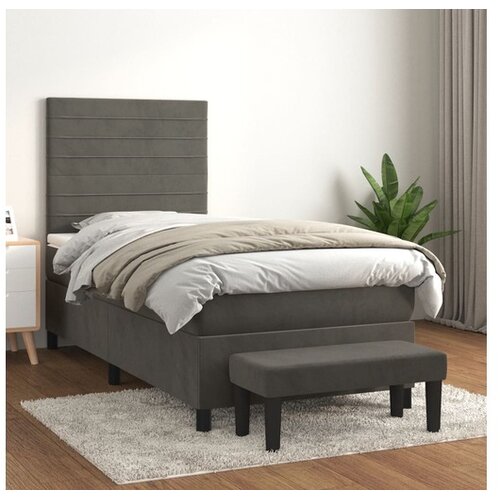  Box spring postelja z vzmetnico temno siv 90x190 cm žamet Cene