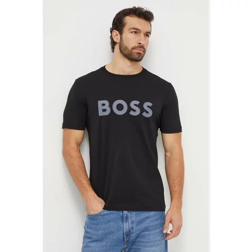 BOSS Green Pamučna majica za muškarce, boja: crna, s aplikacijom