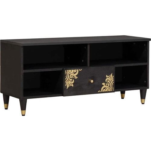 TV ormar s ladicama Crna 100 x 33 x 46 cm Čvrsto drvo manga Cene