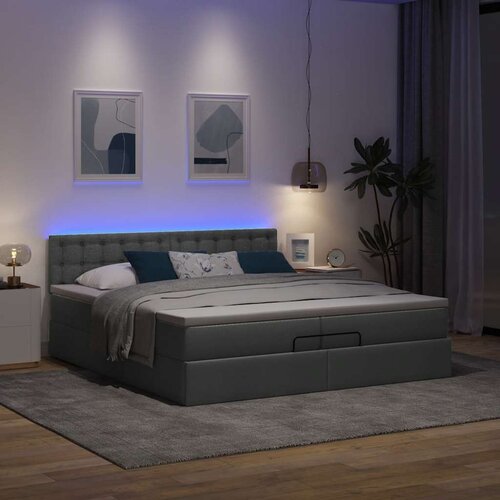 vidaXL Otomanski posteljni okvir z vzmetnicami siv 200x200 cm blago Cene