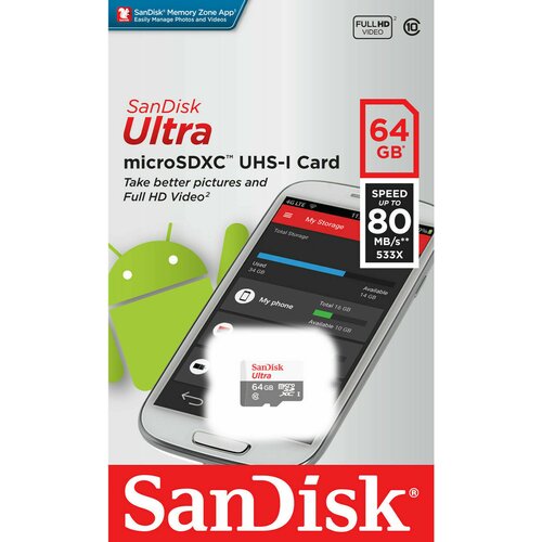 San Disk 64GB Ultra microSDXC 100MB/s Class 10 UHS-I Slike
