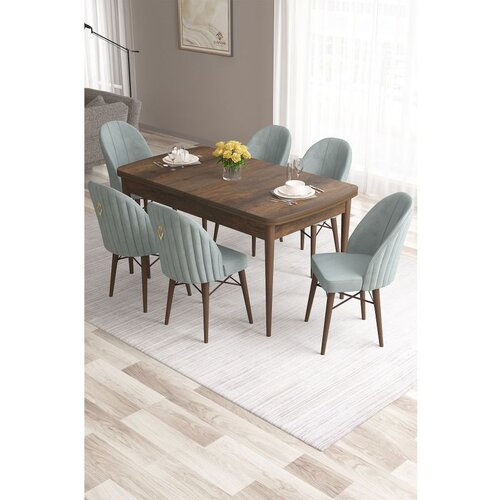 Hanah home Roz - Baroque, Sea Green BaroqueSea Green Extendable Dining Table & Chairs Set (7 Pieces) Cene