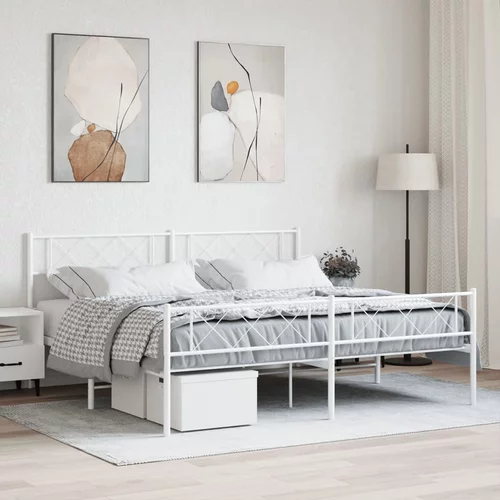 vidaXL Kovinski posteljni okvir z vzglavjem in vznožjem bel 180x200 cm