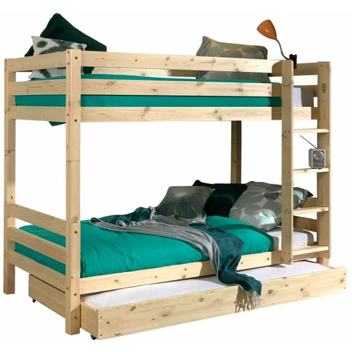 Vipack Dječji krevet od masivnog bora na kat s prostorom za odlaganje u prirodnoj boji PINO –