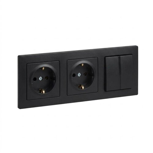 Legrand Dvostruka kućna SCHUKO utičnica i dvostruki prekidač br. 5 sa okvirom SUNO 250V crna Slike