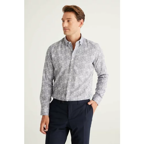 AC&Co / Altınyıldız Classics Men's Navy Blue Slim Fit Slim Fit Slim Fit Collar Hidden Buttons Collar Cotton Shirt