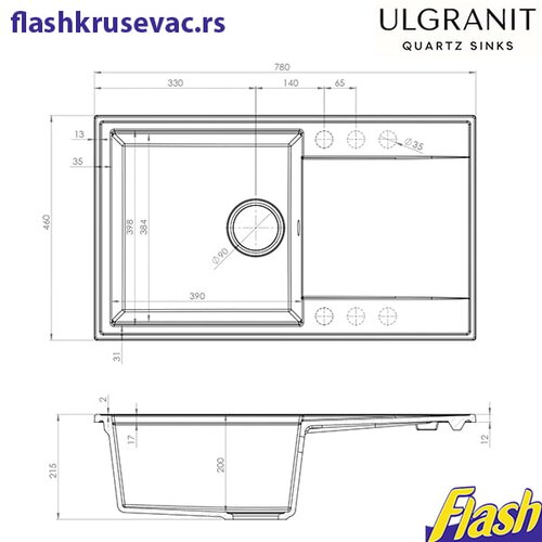  Granitna sudopera Ulgranit ULG780 (SIVA) + fleksibilna slavina Minotti - SET Slike