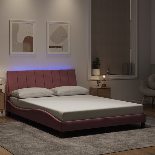  Okvir kreveta s LED-om bez madraca Hanko ružičasti 140 x 190 cm baršunasti Cene