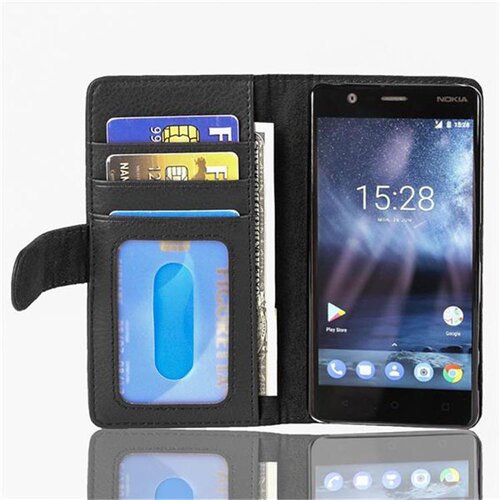 Cadorabo Ohi&scaron;je, združljivo z Nokia 3 2017 v črna polnočrna - Za&scaron;čitni ovitek z magnetnim zapiranjem in 3 režami za kartice, (20553032) Cene