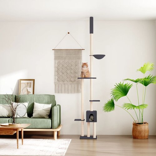 VidaXL Mačje drevo od tal do stropa temno sivo 258,5-284,5 cm Slike