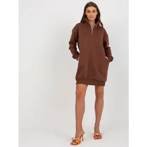 Fashion Hunters Dark brown sweatshirt basic dress with pockets