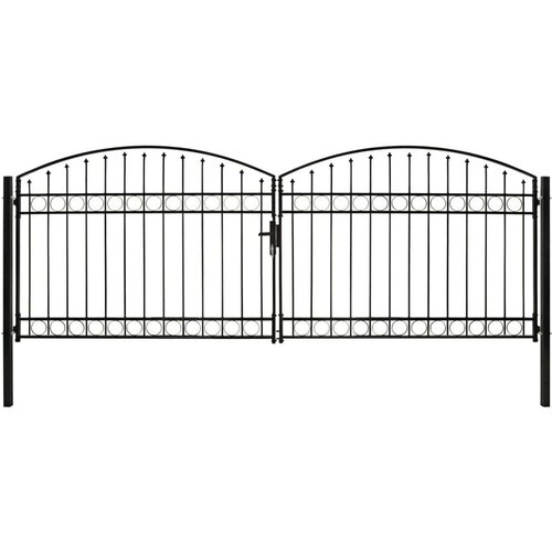 VidaXL Dvojna vrata za ograjo zaobljena jeklo 400x150 cm črna Slike