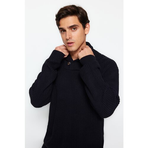 Trendyol Men's Navy Regular Fit Shawl Collar Buttoned Knitwear Sweater Slike
