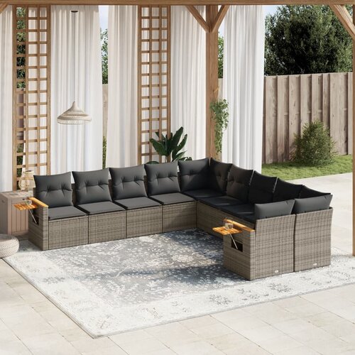 vidaXL 10-dijelni set vrtnih sofa od poliratana s jastucima sivi Cijene