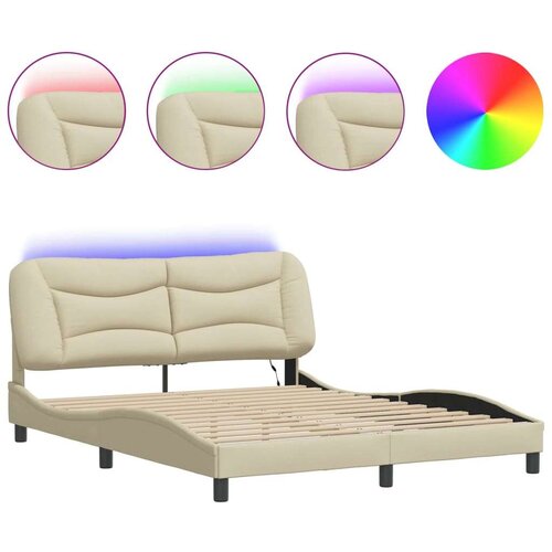  Okvir kreveta s LED svjetlima krem 160 x 200 cm od tkanine Slike