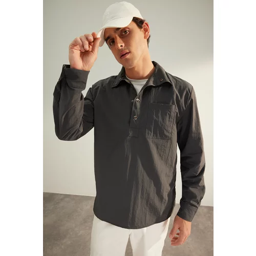 Trendyol Limited Edition Anthracite Men's Relaxed Fit Half Pat Parachute Technical Fabric Shirt
