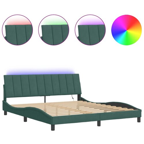 VidaXL Posteljni okvir z LED lučkami temno zelen 180x200 cm žamet, (21081871) Slike