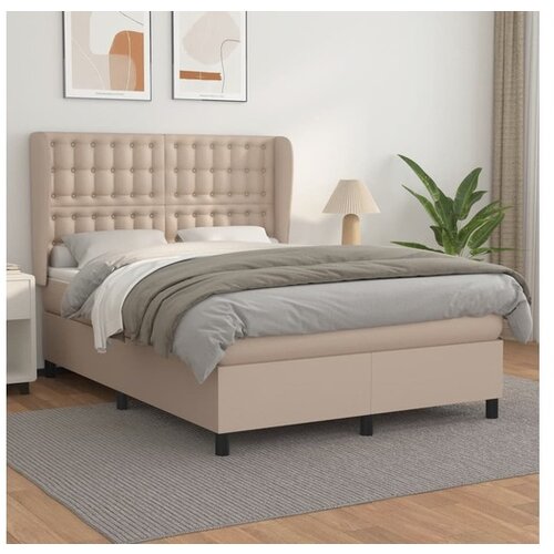 VidaXL Box spring postelja z vzmetnico kapučino 140x190cm um Slike