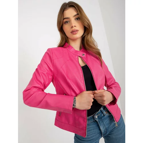 Fashion Hunters Dark pink women's motorcycle jacket made of artificial leather with lining