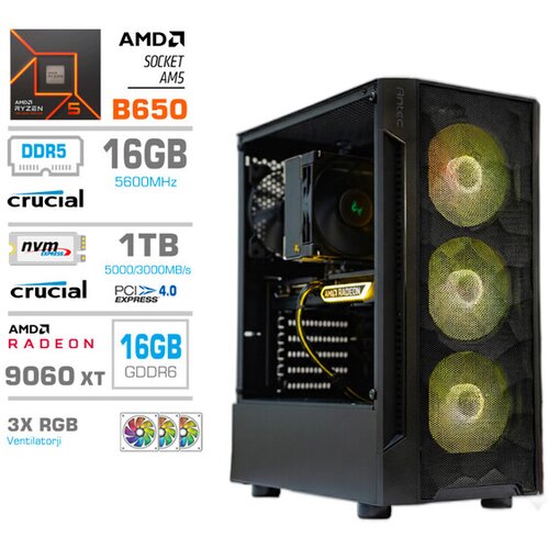 MEGA gaming namizni računalnik TWR S7 Ryzen 5 7600/16GB/1TB SSD/RX 9060 XT/črna Cene