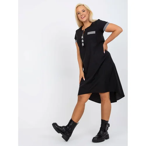 Fashion Hunters Black asymmetric plus size cotton dress