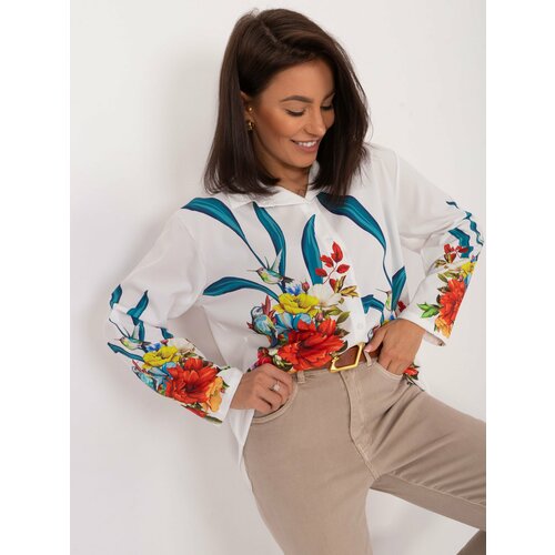 Fashion Hunters Women's white button-down shirt with print Slike