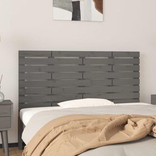 vidaXL Stensko posteljno vzglavje sivo 126x3x63 cm trdna borovina Cene