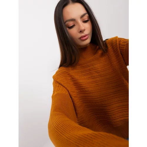 Fashion Hunters Light brown asymmetrical sweater with wool