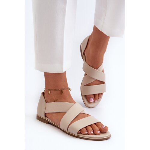 EVENTO Leather Sandals with Elastic Beige Apulia Slike