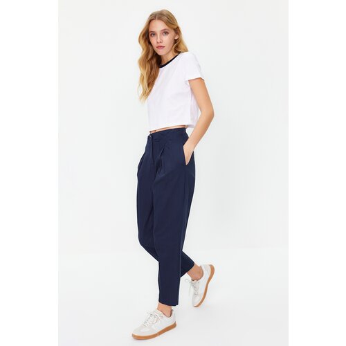 Trendyol Navy Blue Cotton Carrot Pattern Stripe Detailed Woven Trousers Cijene